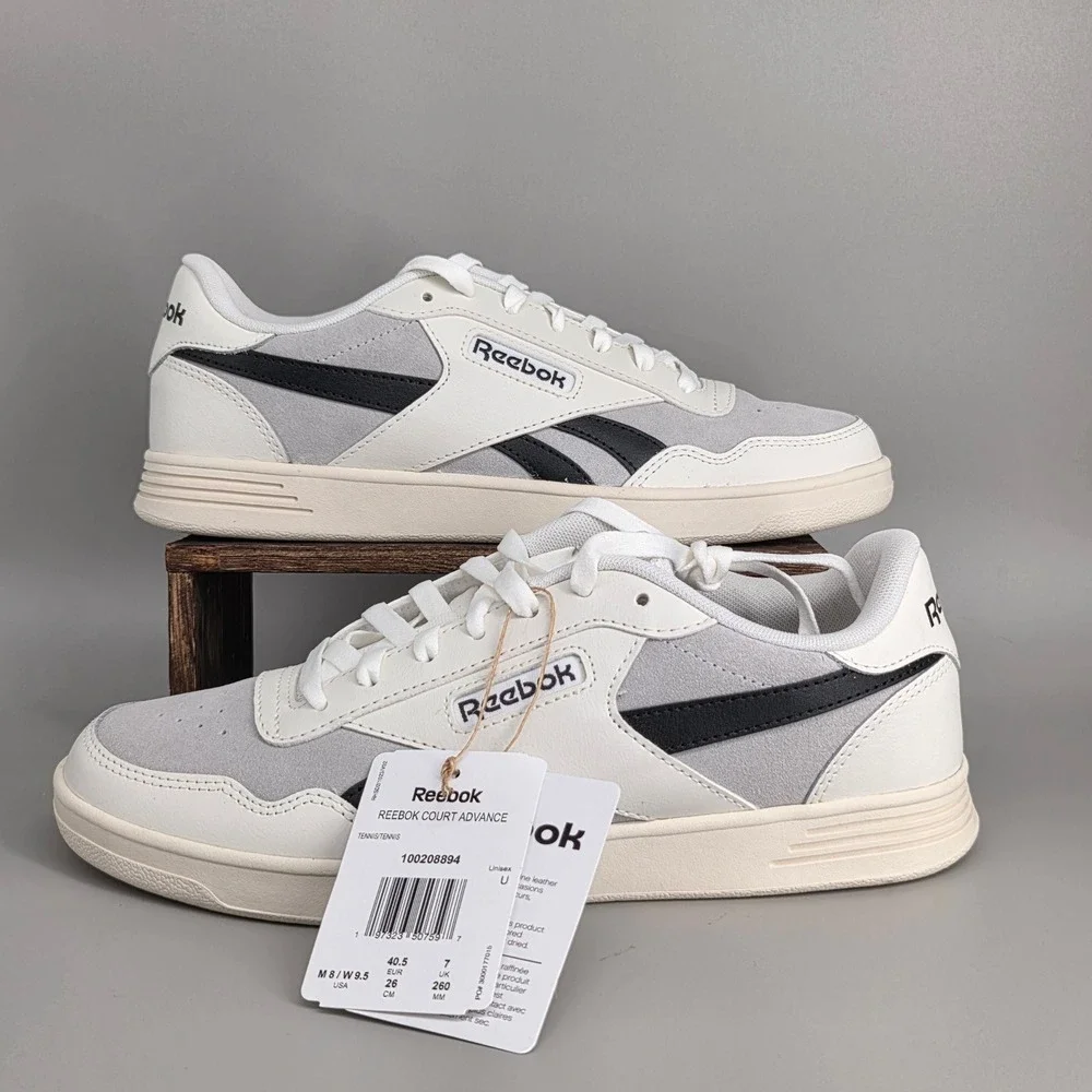 Reebok Court Advance Sneakers Unisex M8 W9.5 White Grey Leather Suede Sporty